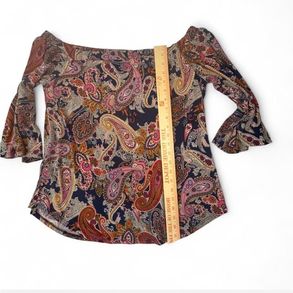 Veronica M Multicolor Paisley Off-The-Shoulder Top with Bell Sleeves - Picture 4 of 5